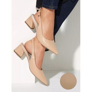 Franco Sarto Racer Slingback Pumps Pointed Toe Block Heel Nude Leather Sz 7 NWOT